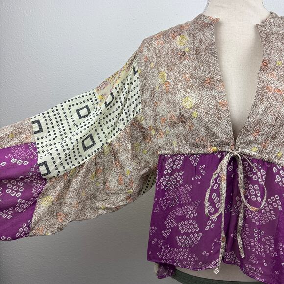 Zara Boho Patchwork Tie Front Blouse - Picture 3 of 7